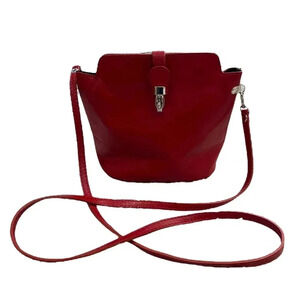 Vera Pelle Red Italian Leather Bucket Bag